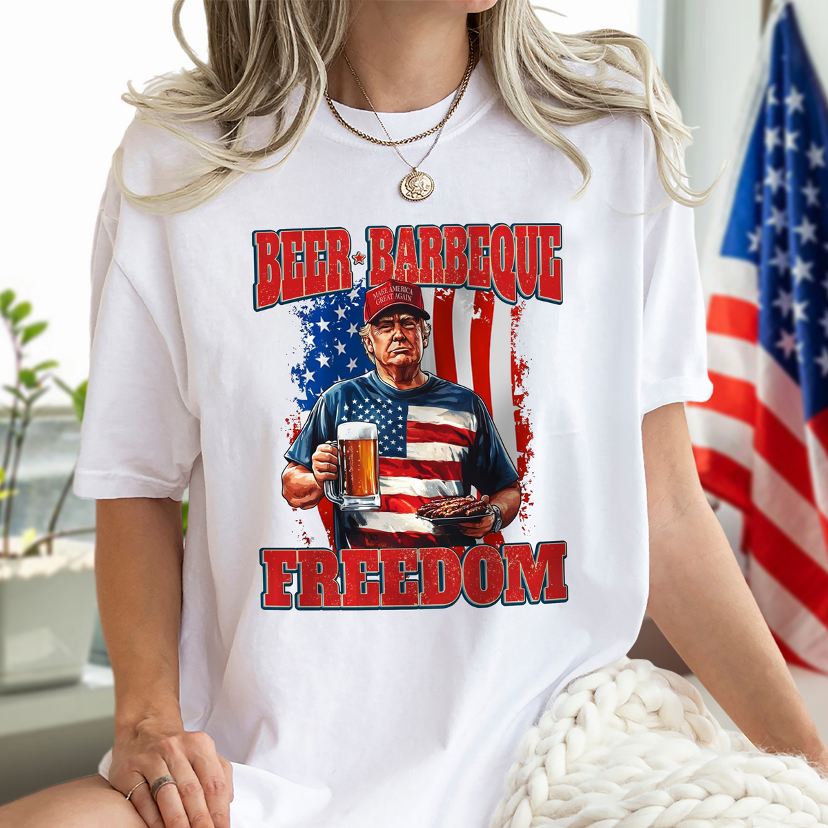 President Trump 4th of July Beer Barbeque Freedom Bright Shirt LM32 65359