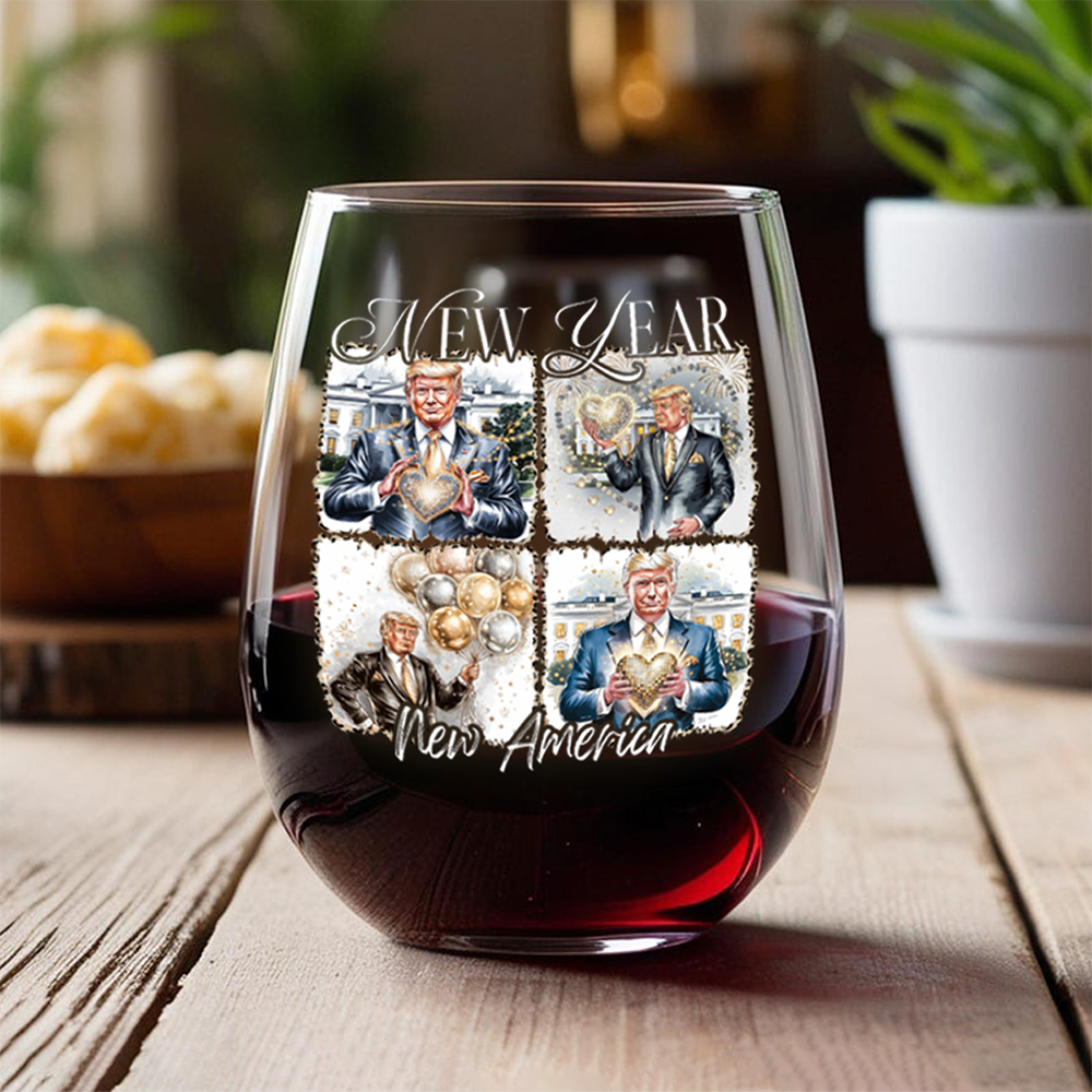 New Year New America Trump 2025 Disco Ball Stemless Wine GLass HA75 64