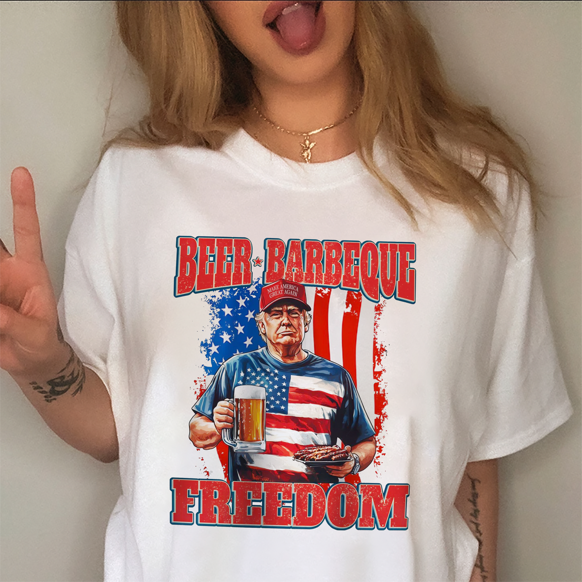 President Trump 4th of July Beer Barbeque Freedom Bright Shirt LM32 65359