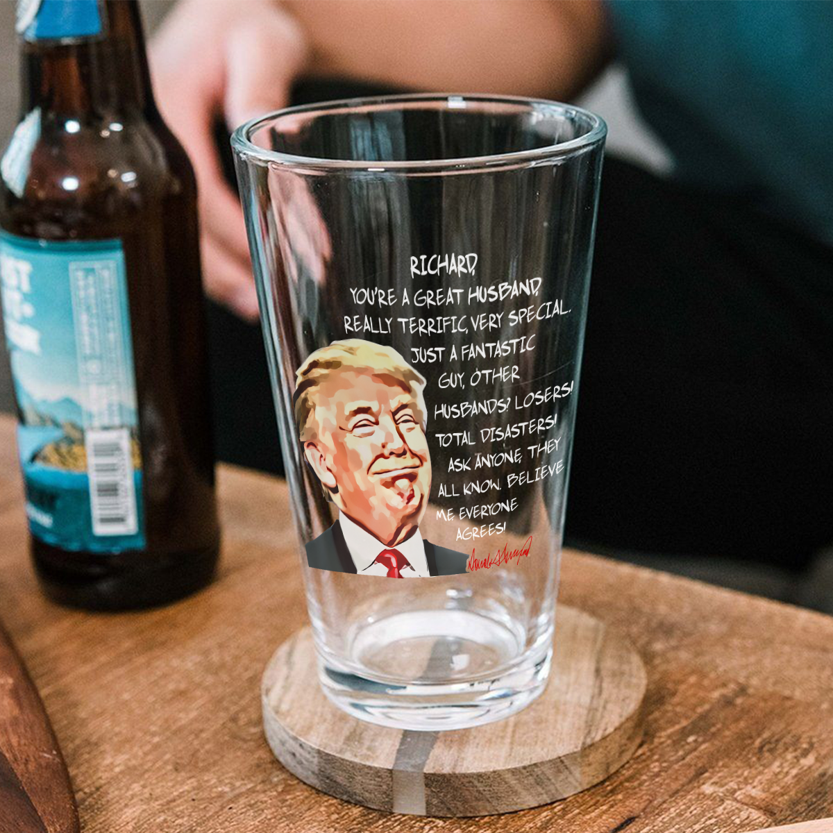 Custom Husband Name With Funny Trump Print Beer Glass HO82 65550