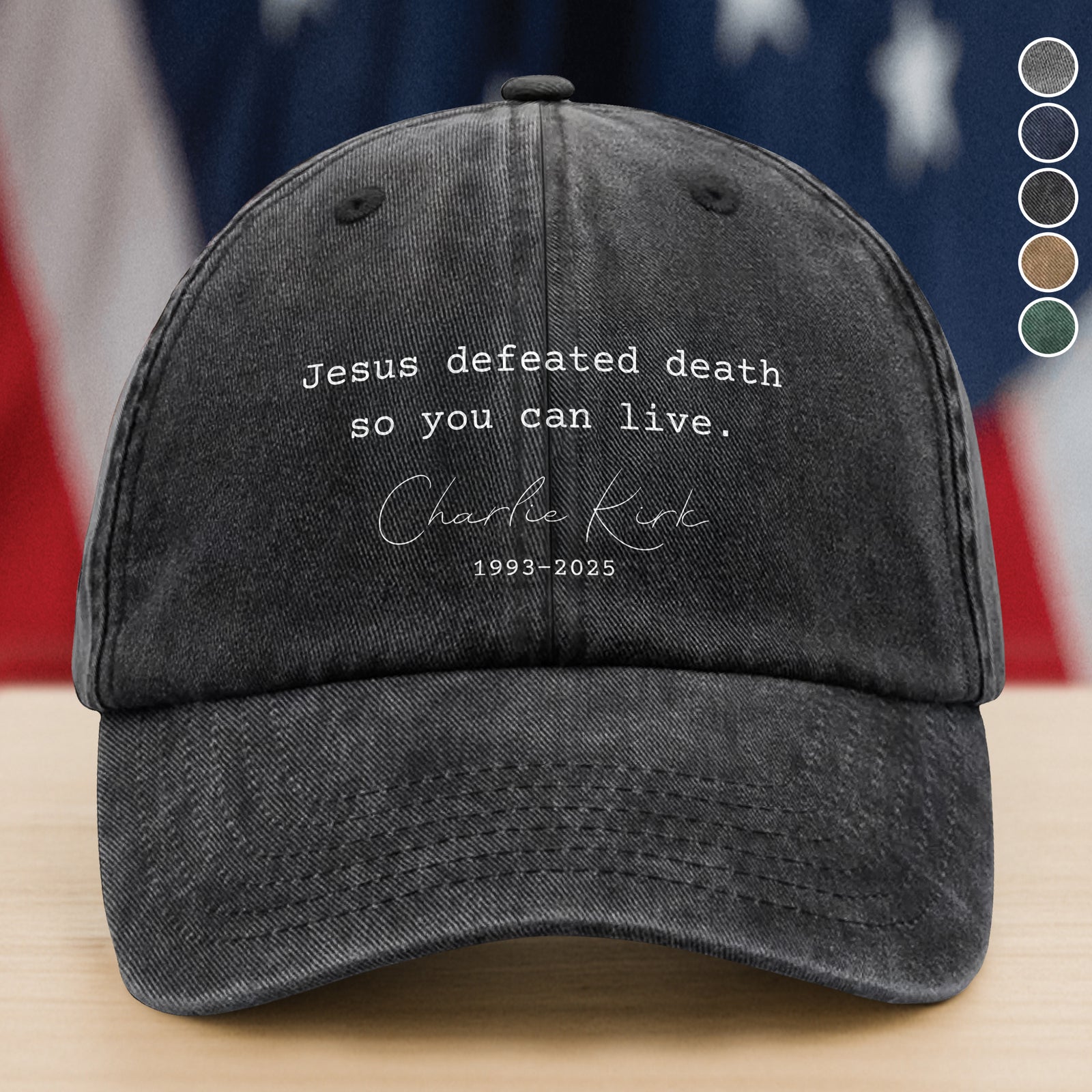 Patriotic Tribute to Charlie Kirk Remembrance Washed Denim Baseball Cap LM32 65713