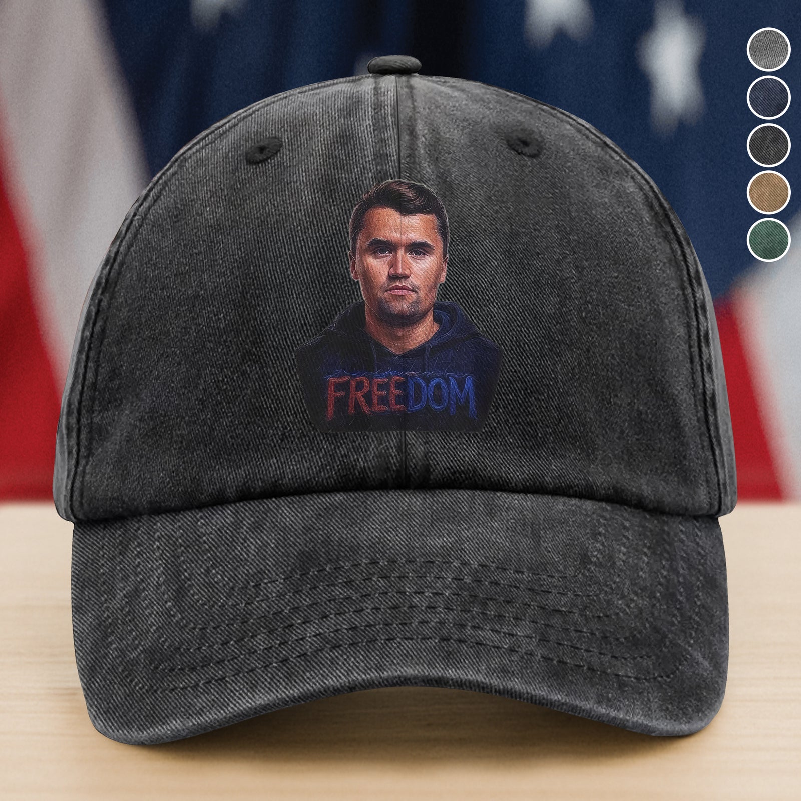 Pray for Charlie Kirk Freedom Remembrance Washed Denim Baseball Cap LM32 65701