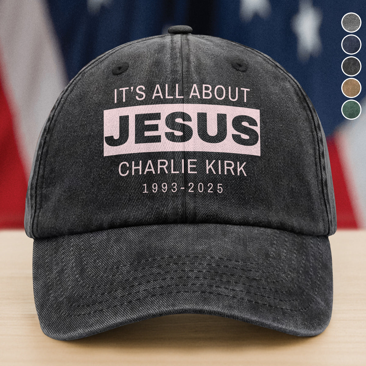 It's All About Jesus - Charlie Kirk 1993 - 2025 Washed Denim Baseball Cap LM32 65593