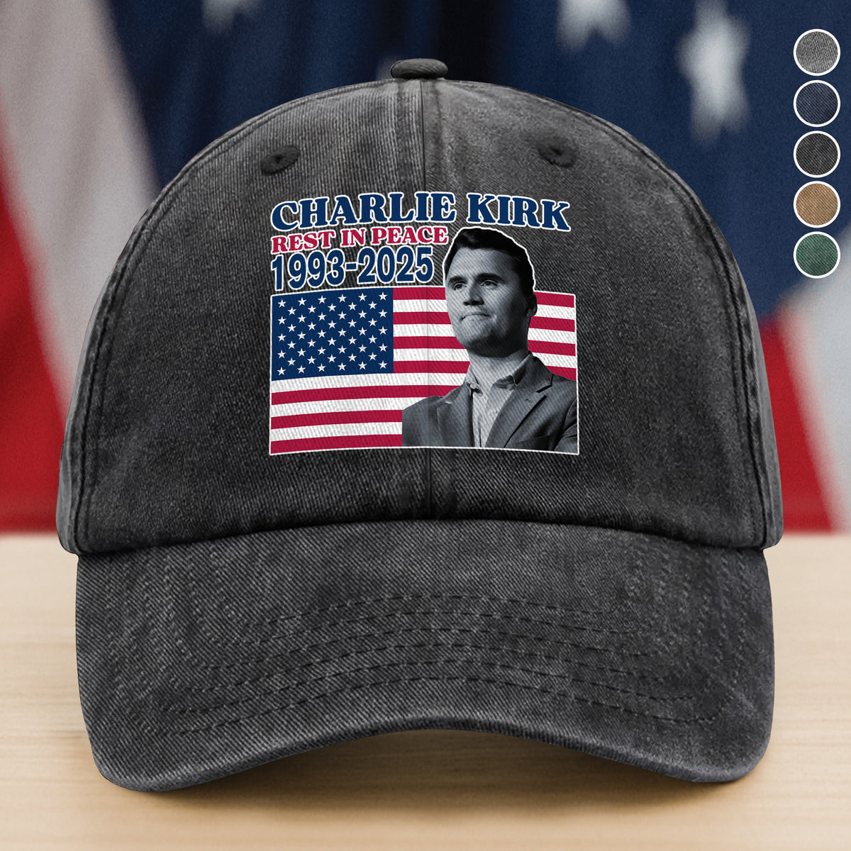 Charlie Kirk Rest In Peace 1993-2025 America Washed Denim Baseball Cap LM32 65625