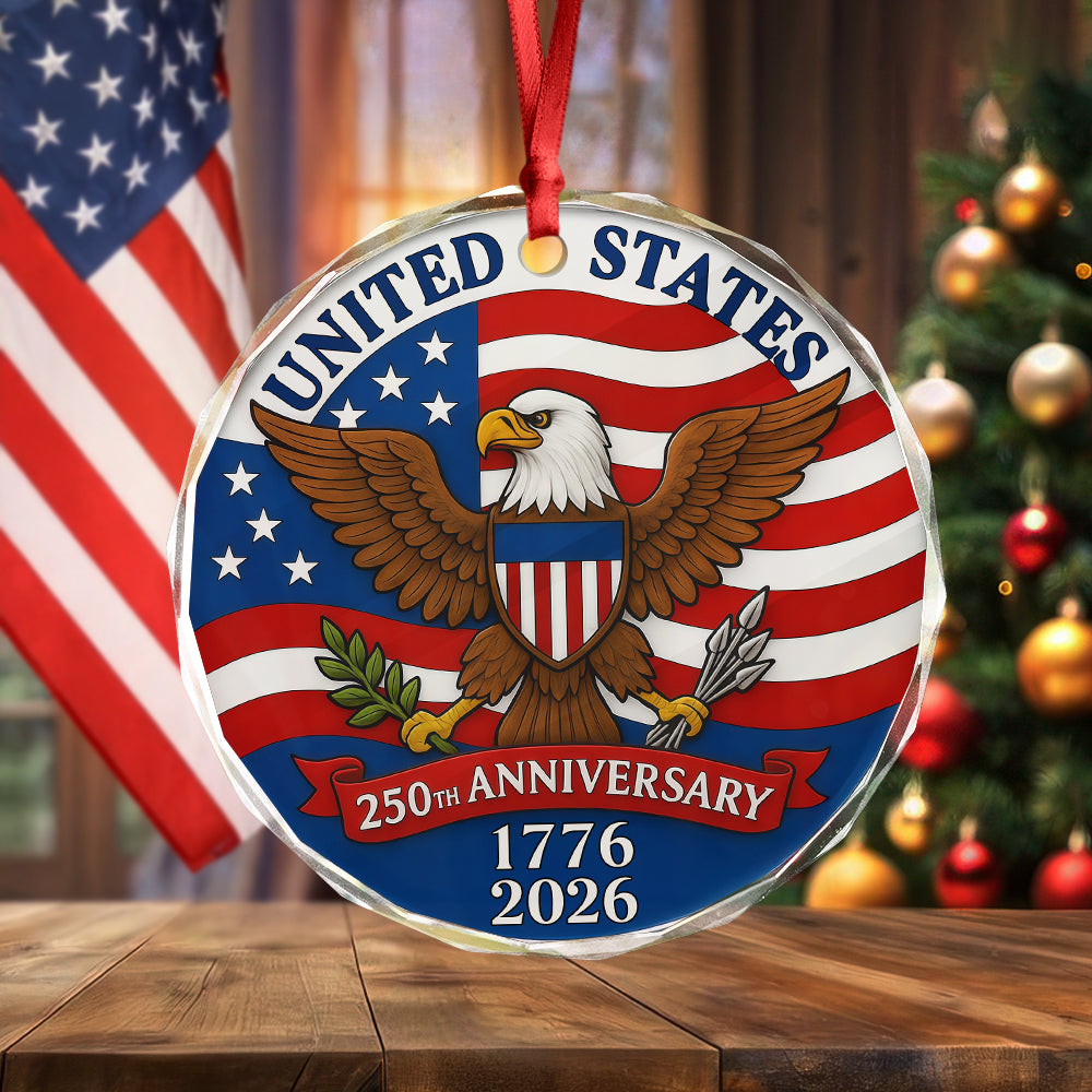 1776 -2026 American 250th Anniversary Eagle Glass Ornament CH07 899232
