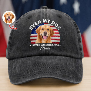 Custom Photo Even My Dogs Love America 250 Washed Denim Baseball Cap HO82 894720