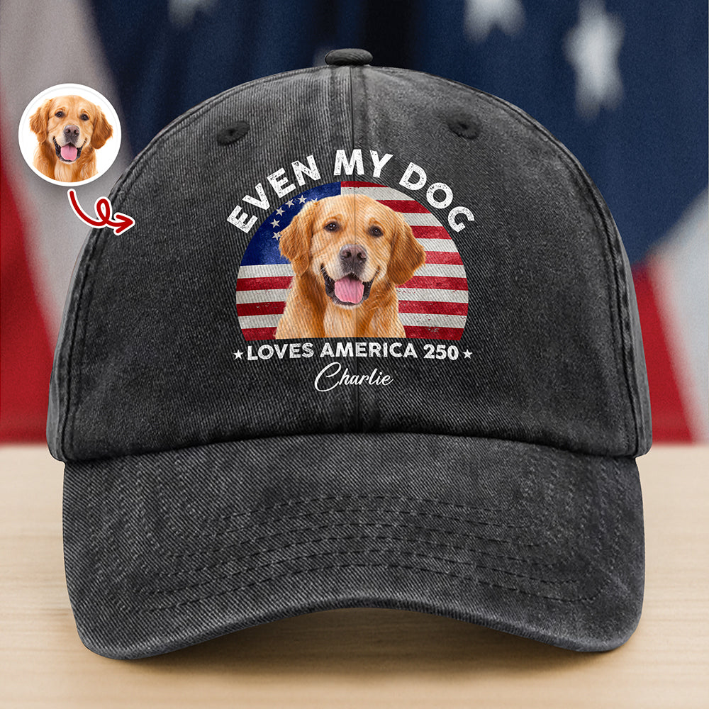 Custom Photo Even My Dogs Love America 250 Washed Denim Baseball Cap HO82 894720