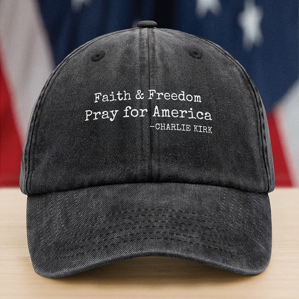 Faith & Freedom Pray for America Charlie Kirk Washed Denim Baseball Cap HA75 64456