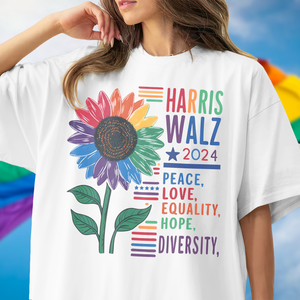 Harris Walz 2024 Peace Love Diversity Quality Graphic Bright Shirt N304 HA75 63560