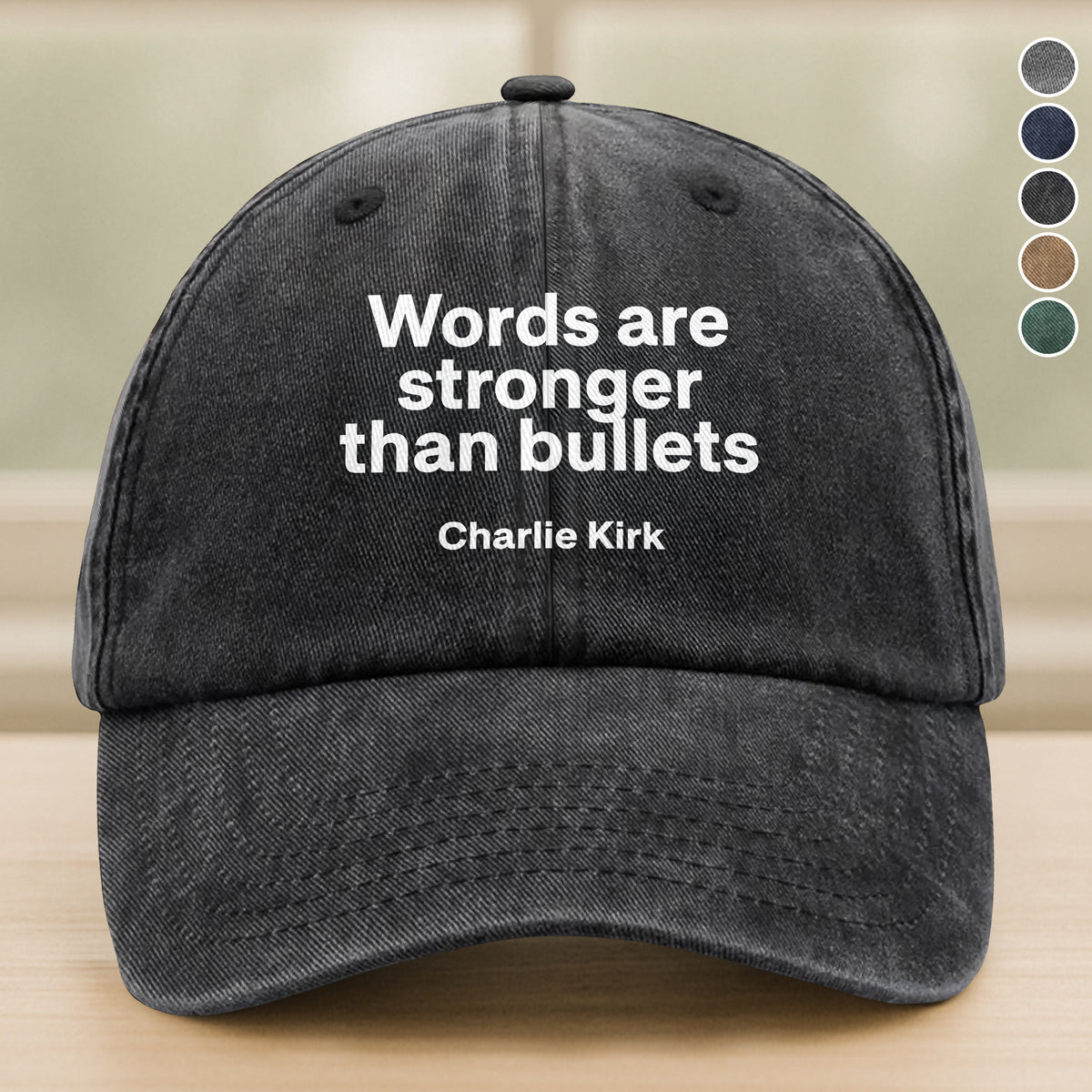 Words Are Stronger Than Bullets - Charlie Kirk Washed Denim Baseball Cap HO82 65836