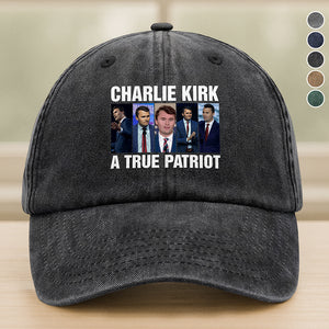 Charlie Kirk A True Patriot Washed Denim Baseball Cap HO82 65894