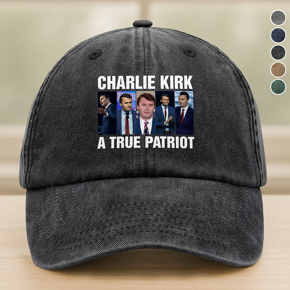 Charlie Kirk A True Patriot Washed Denim Baseball Cap HO82 65894