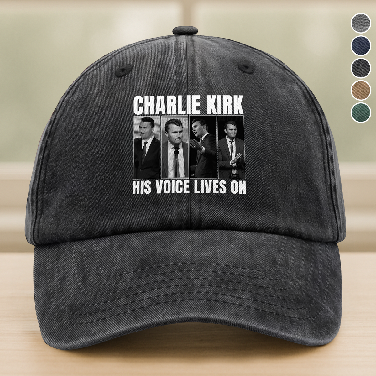 Charlie Kirk His Voice Lives On Washed Denim Baseball Cap HO82 65902