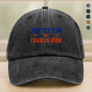 Justice For Charlie Kirk With Star Washed Denim Baseball Cap HO82 65858