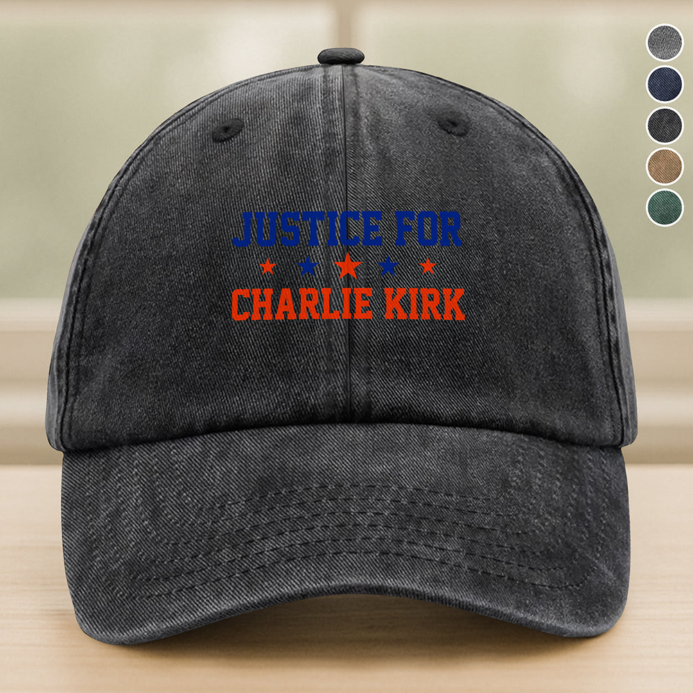 Justice For Charlie Kirk With Star Washed Denim Baseball Cap HO82 65858
