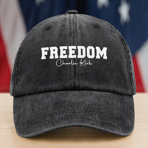 Freedom Charlie Kirk Washed Denim Baseball Cap HA75 64542