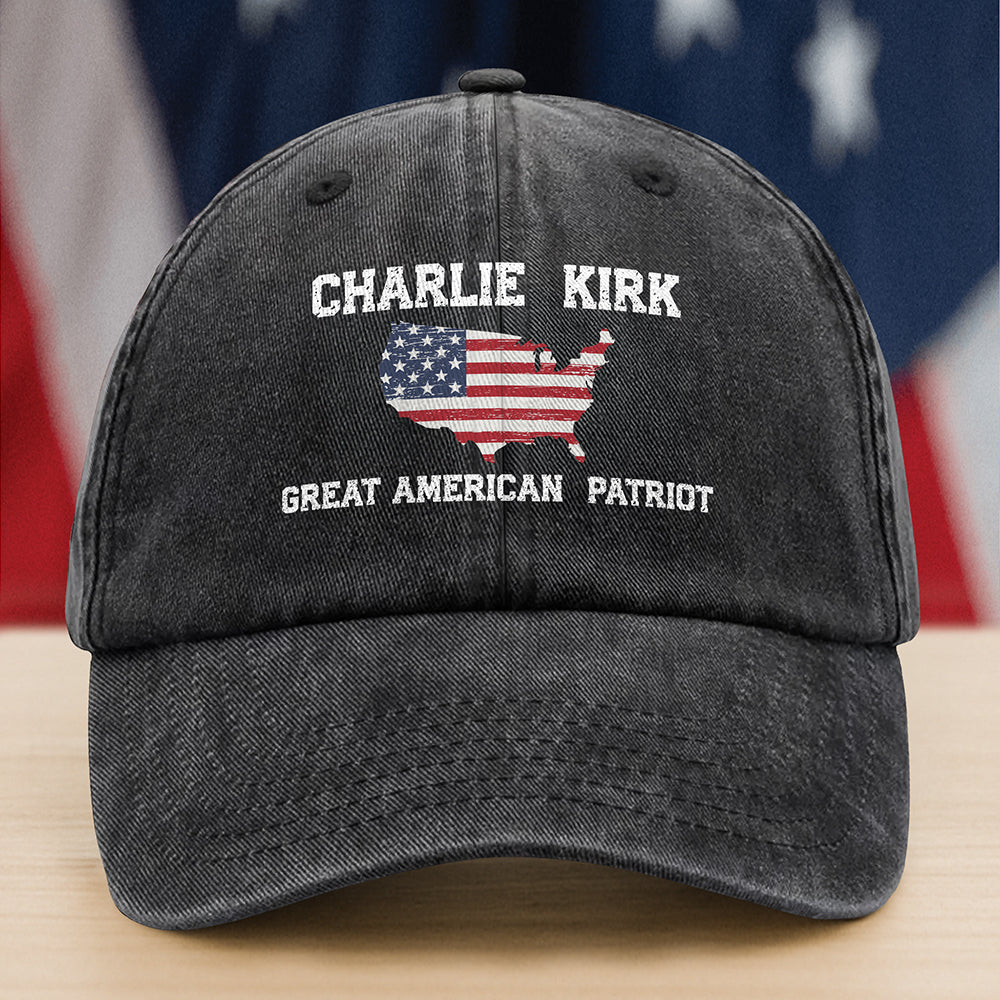 Charlie Kirk Great American Patriot Washed Denim Baseball Cap HA75 64430