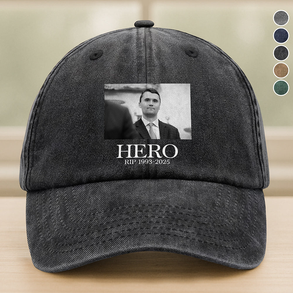 Hero Charlie Kirk American Hero Washed Denim Baseball Cap HO82 65832