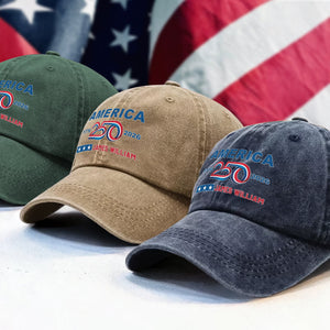 Custom Name 4th of July America 250 Washed Denim Baseball Cap LM32 895323