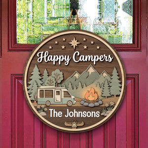Personalized Happy Campers Camping 2-Layer Wooden Door Sign CH07 180030