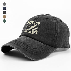 Pray For Charlie Kirk Washed Denim Baseball Cap TH10 64485