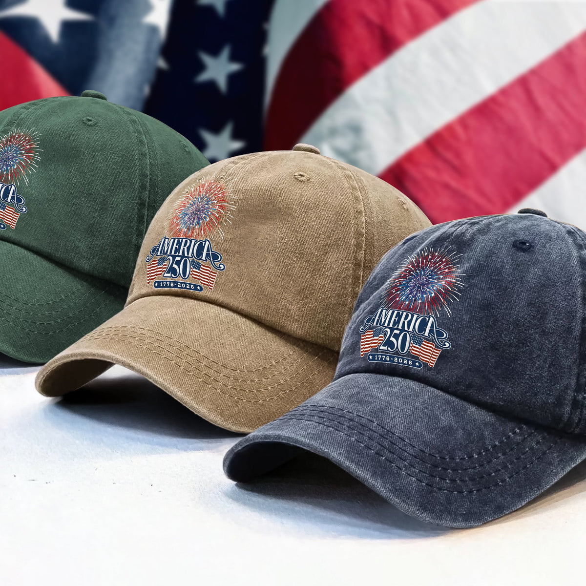 America 250 Firework Washed Denim Baseball Cap TH10 894647
