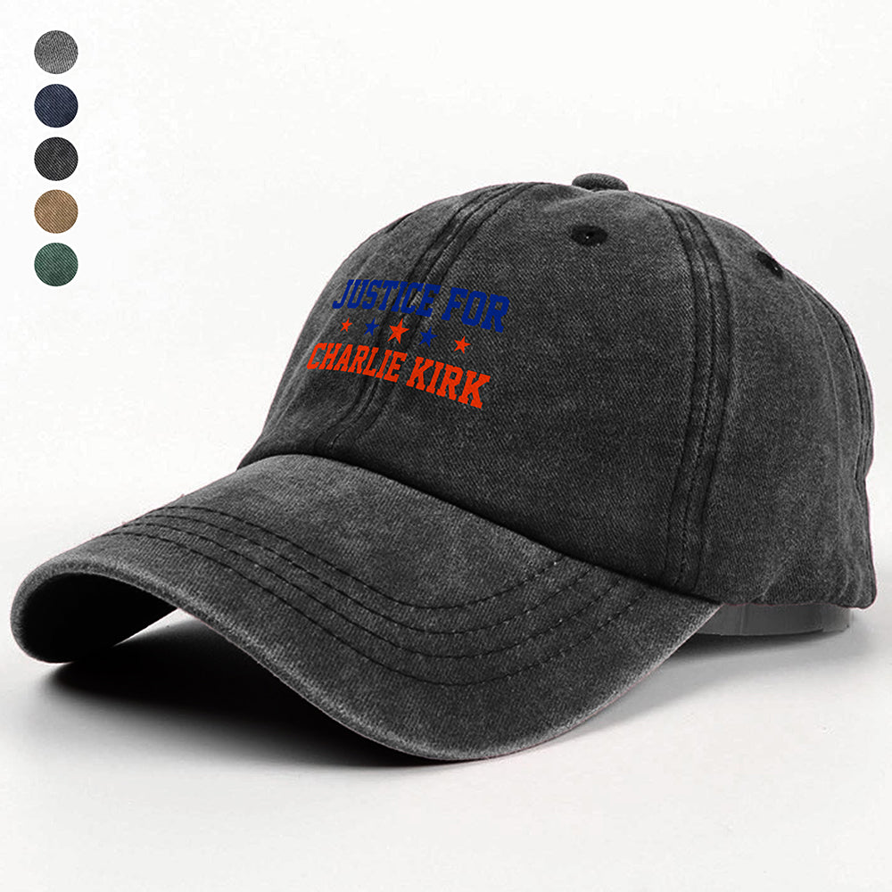 Justice For Charlie Kirk With Star Washed Denim Baseball Cap HO82 65858