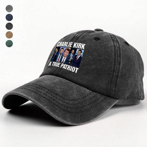 Charlie Kirk A True Patriot Washed Denim Baseball Cap HO82 65894
