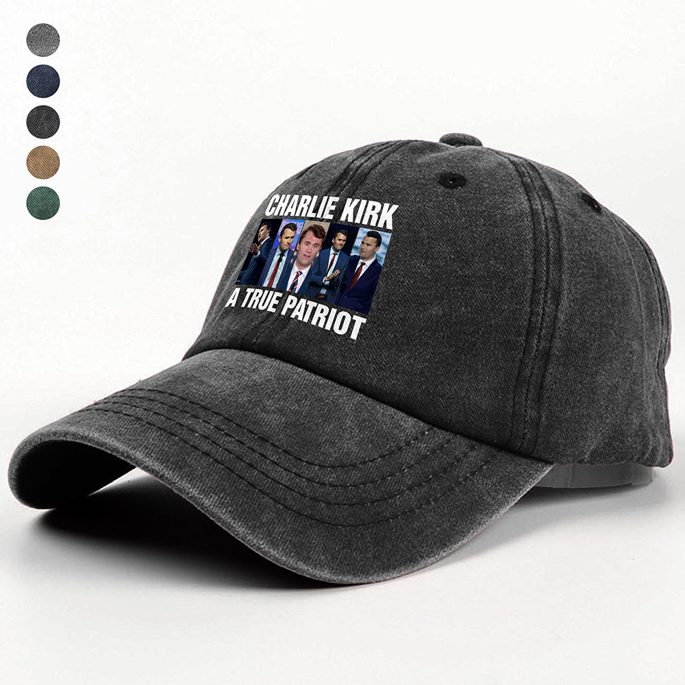 Charlie Kirk A True Patriot Washed Denim Baseball Cap HO82 65894