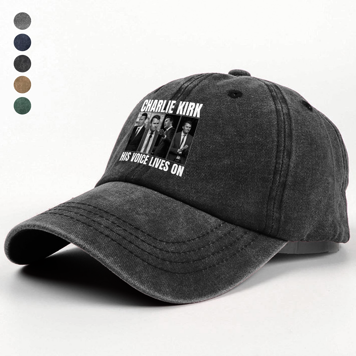Charlie Kirk His Voice Lives On Washed Denim Baseball Cap HO82 65902