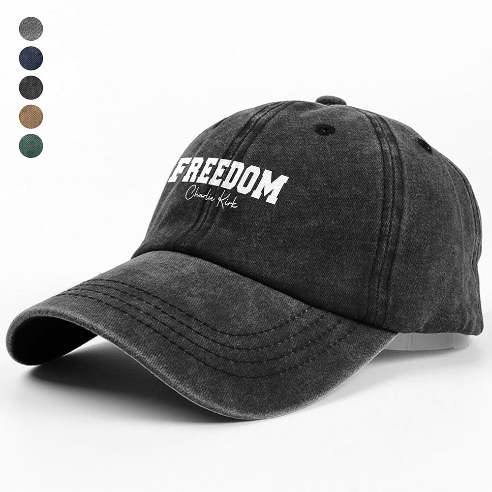 Freedom Charlie Kirk Washed Denim Baseball Cap HA75 64542