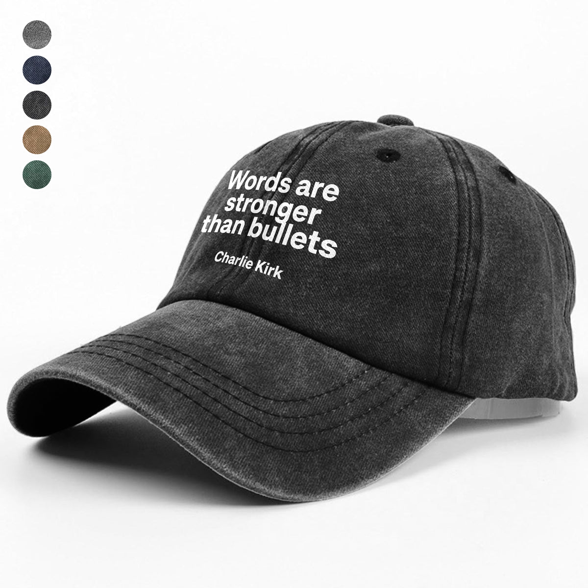Words Are Stronger Than Bullets - Charlie Kirk Washed Denim Baseball Cap HO82 65836