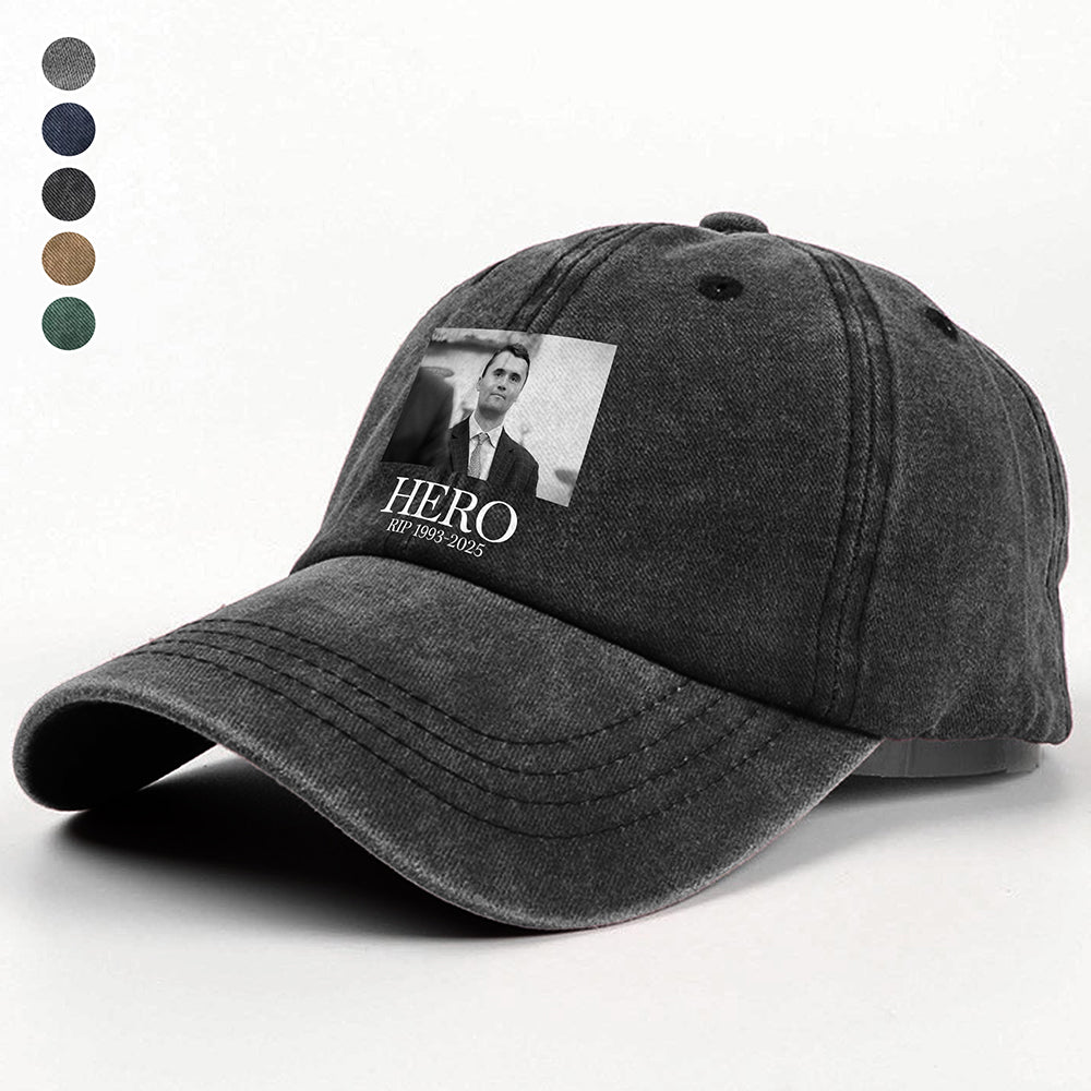 Hero Charlie Kirk American Hero Washed Denim Baseball Cap HO82 65832
