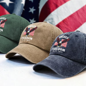 America 250 Years of Freedom Patriotic Eagle Flag Washed Denim Baseball Cap HA75 897346