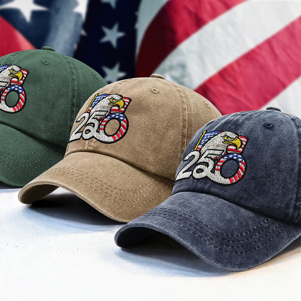 Personalized 250th Anniversary Washed Cap with Embroidered American Flag HO82 901162