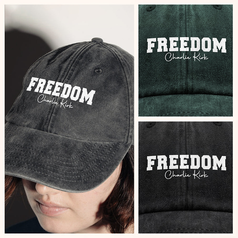 Freedom Charlie Kirk Washed Denim Baseball Cap HA75 64542