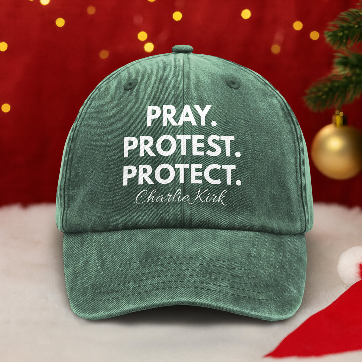 Pray. Protest. Protect - Justice For Charlie Kirk Washed Denim Baseball Cap LM32 65641