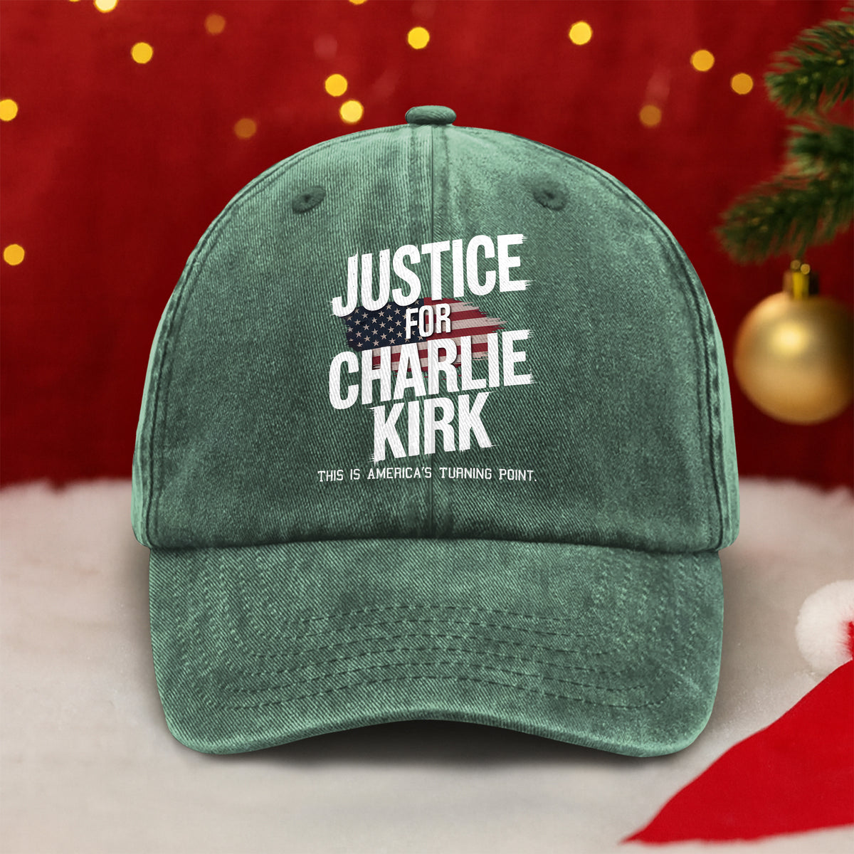 Justice For Charlie Kirk, America’s Turning Point Washed Denim Baseball Cap LM32 65597