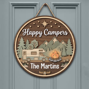 Personalized Happy Campers Camping 2-Layer Wooden Door Sign CH07 180030