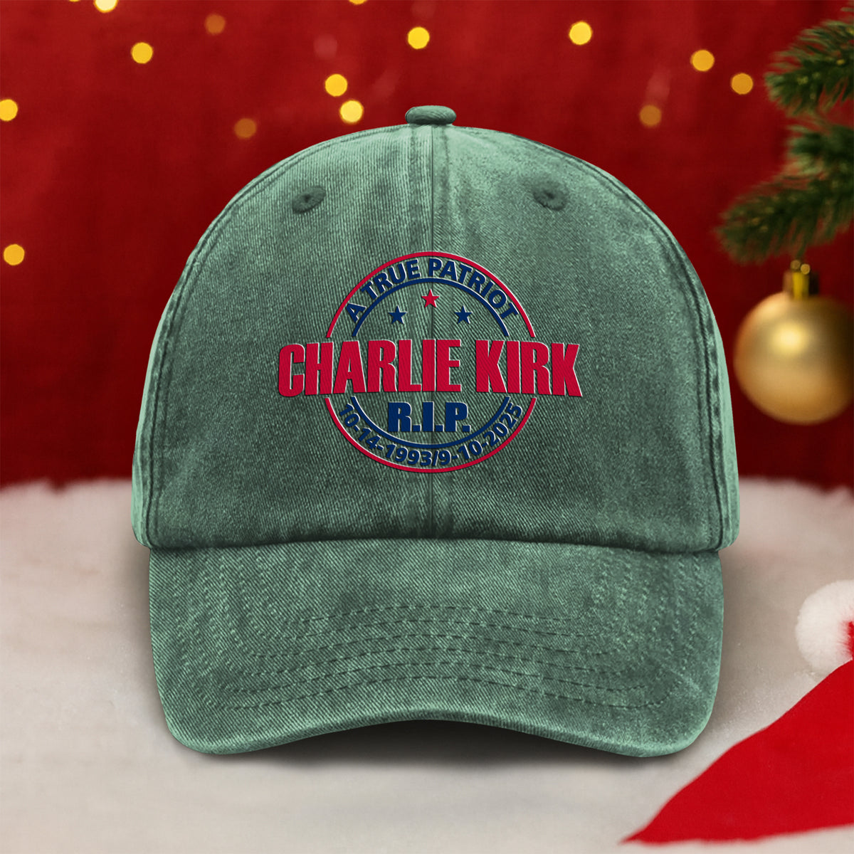 A True Patriot Charlie Kirk R.I.P Washed Denim Baseball Cap LM32 65643