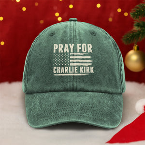 Pray For Charlie Kirk Washed Denim Baseball Cap TH10 64485