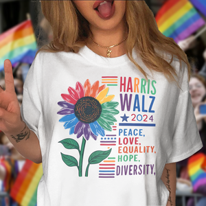 Harris Walz 2024 Peace Love Diversity Quality Graphic Bright Shirt N304 HA75 63560