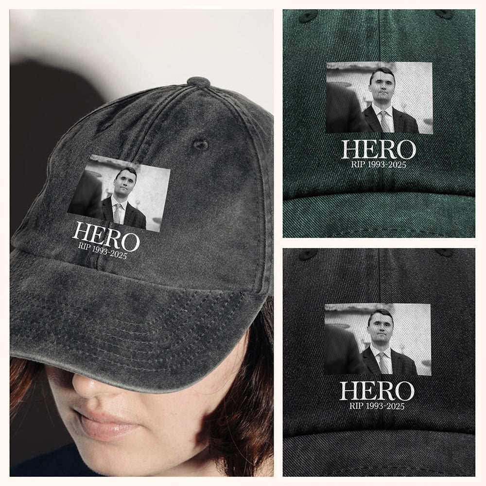 Hero Charlie Kirk American Hero Washed Denim Baseball Cap HO82 65832