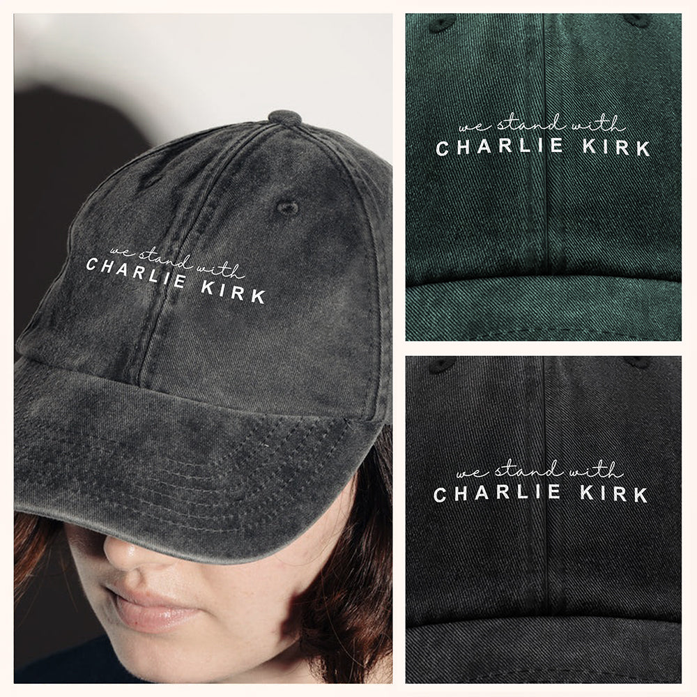 We Stand With Charlie Kirk Washed Denim Baseball Cap HO82 65866
