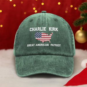 Charlie Kirk Great American Patriot Washed Denim Baseball Cap HA75 64430