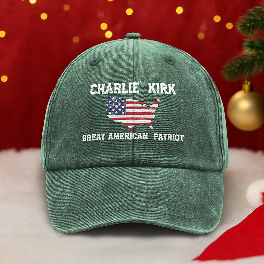 Charlie Kirk Great American Patriot Washed Denim Baseball Cap HA75 64430