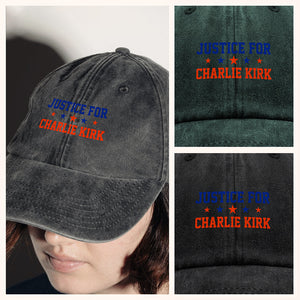 Justice For Charlie Kirk With Star Washed Denim Baseball Cap HO82 65858