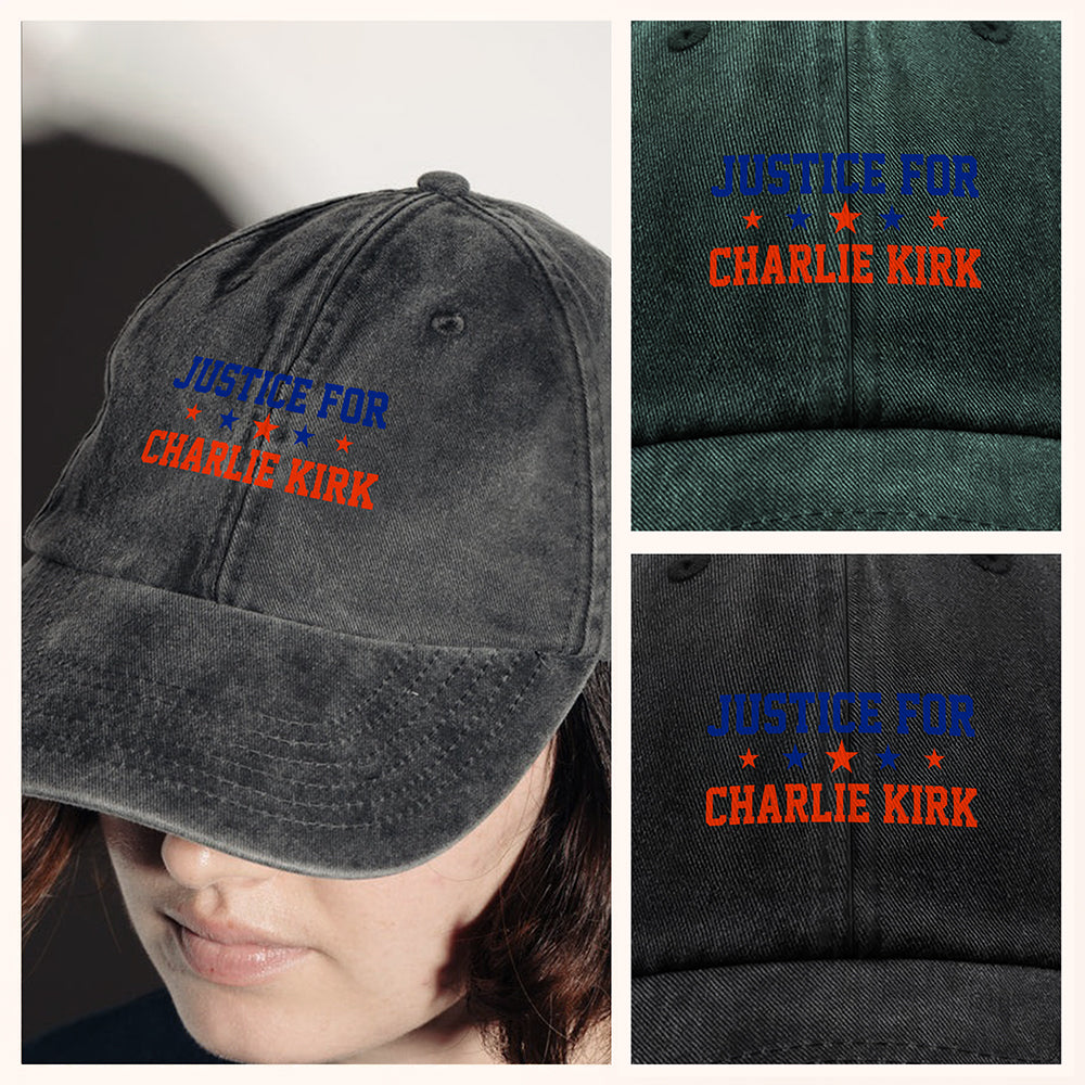 Justice For Charlie Kirk With Star Washed Denim Baseball Cap HO82 65858