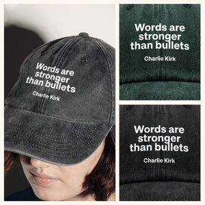 Words Are Stronger Than Bullets - Charlie Kirk Washed Denim Baseball Cap HO82 65836