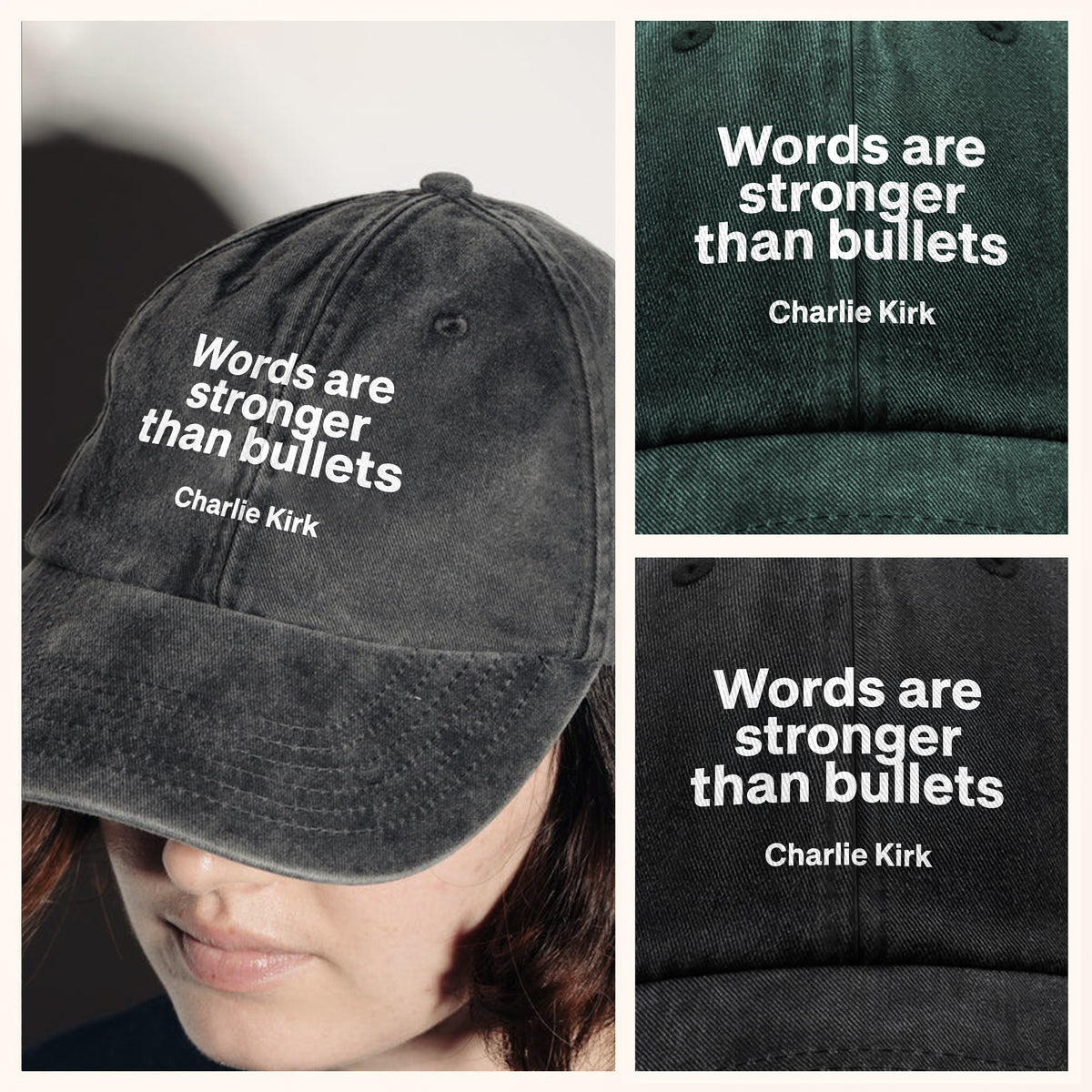 Words Are Stronger Than Bullets - Charlie Kirk Washed Denim Baseball Cap HO82 65836